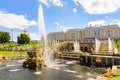 Saint Petersburg, Russia - July 2022: Grand Cascade of Peterhof Palace, Samson fountain and Fountain alley Royalty Free Stock Photo