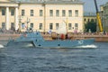 Landing boat project 11770 Serna with the layout of Peter the Great boat opened the naval parade Royalty Free Stock Photo