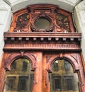 luxury carved vintage wooden door in the historic city center