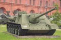 Saint Petersburg, Russia - July 07, 2017: 100 mm Soviet self-propelled unit SU-100 sample, 1944. Museum of artillery, engineering