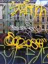 multicolored beautiful inscriptions and graffiti on glass