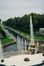 SAINT PETERSBURG, RUSSIA JULY, 2021: panoramic platform on the lower park with cascading fountains Royalty Free Stock Photo