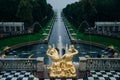 SAINT PETERSBURG, RUSSIA JULY, 2021: panoramic platform on the lower park with cascading fountains Royalty Free Stock Photo