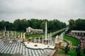 SAINT PETERSBURG, RUSSIA JULY, 2021: panoramic platform on the lower park with cascading fountains Royalty Free Stock Photo