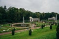 SAINT PETERSBURG, RUSSIA JULY, 2021: panoramic platform on the lower park with cascading fountains Royalty Free Stock Photo