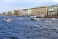 Saint-Petersburg,Russia, 31-July-2016: view of plesure boats on the Neva river. Saint-Petersburg. Royalty Free Stock Photo