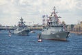 Warships in the Neva water area. Navy Day in St. Petersburg