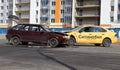 Saint Petersburg, Russia-June 2020: an accident involving a taxi citymobil Royalty Free Stock Photo