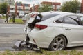 Saint Petersburg, Russia-June 08, 2019: badly broken new car total damage