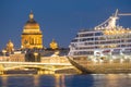 Cruise ship Azamara Journey with St. Isaac's Cathedral in the background in St. Petersburg Royalty Free Stock Photo