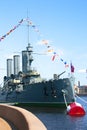 Cruiser Aurora at the pier on the Neva river