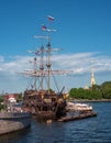 Saint Petersburg, Russia - June 17, 2017: the floating restaurant -the flying Dutchman - in the form of a sailing ship Royalty Free Stock Photo