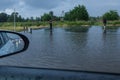 Saint Petersburg, Russia - June 2019: in heavy rain on a flooded road