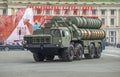 The launcher of the S-400 Triumph anti-aircraft missile system close-up. Saint-Petersburg