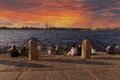 Magnificent sunset over the Peter and Paul Fortress and the Neva River