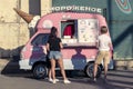 SAINT PETERSBURG, RUSSIA - JUNE 30, 2022: stylish ice cream van Royalty Free Stock Photo