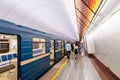 Saint Petersburg, Russia - June 06, 2021. Subway underground metro train on station in Saint Petersburg, Russia Royalty Free Stock Photo