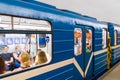 Saint Petersburg, Russia - June 06, 2021. Subway underground metro train on station in Saint Petersburg, Russia Royalty Free Stock Photo