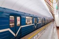 Saint Petersburg, Russia - June 06, 2021. Subway underground metro train on station in Saint Petersburg, Russia Royalty Free Stock Photo