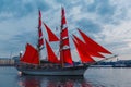 SAINT-PETERSBURG, RUSSIA - JUNE 21, 2018: Swedish brig Tre Krunur on rehearsal for the annual celebration school graduates Royalty Free Stock Photo