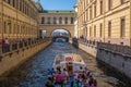 Saint Petersburg, Russia - June 17, 2017: Tourist boat moves along the Winter Canal near the Hermitage. Royalty Free Stock Photo