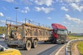 Saint Petersburg, Russia-June 08, 2019: a truck spun on the ring road due to a burst wheel, a large traffic jam accumulated