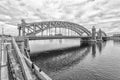 Saint Petersburg. Russia. A lonely fisherman by Bolsheokhtinsky bridge.