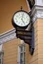 Saint Petersburg, Russia - March 17 2019: Mendeleev wall clock at the Headquarters arch