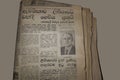 Old Sri Lanka newspaper with the portrait of Mikhail Gorbachev. Close up view.