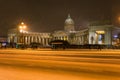 Nevsky Prospect street in night snowfall