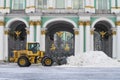 Snow removal at the main gate of the Winter Palace