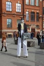 Actor pantomime spring afternoon on the street in St. Petersburg