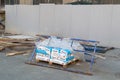 bags of plaster on the construction site. Selective Focus