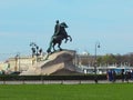 Saint-Petersburg, RUSSIA - May 1, 2019: Bronze horseman monument against blue sky. Horizontal.