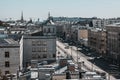 Saint Petersburg, Russia, May 2019. Ligovsky prospect is the top view. Roofs of the city from height