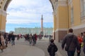 Saint Petersburg, Russia: May 1, 2017 - People tourists going to Palace Square and Hermitage museum through Arch of General Staff Royalty Free Stock Photo