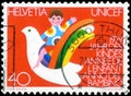 Saint Petersburg, Russia - May 17, 2020: Postage stamp issued in the Switzerland dedicated to the Year of children. Child on a