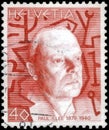 Saint Petersburg, Russia - May 05, 2020: Postage stamp issued in the Switzerland with the image of the Paul Klee, 1879-1940,