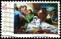 Saint Petersburg, Russia - May 17, 2020: Postage stamp issued in the United States of America with a picture of the Nativity, by