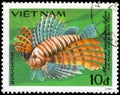 Saint Petersburg, Russia - May 31, 2020: Postage stamp issued in the Vietnam with the image of the Grey Stingfish, Minous Royalty Free Stock Photo