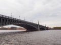 Saint-Petersburg, RUSSIA Ã¢â¬â May 1, 2019: Troitskiy Bridge, view from Neva river, Saint-Petersburg. Royalty Free Stock Photo