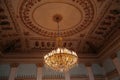 Saint Petersburg, Russia, 18.04.2019, Museum. Magnificent chandelier in Yusupov Palace of dance halls. Circle