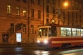 SAINT PETERSBURG, RUSSIA - NOVEMBER 03, 2014: Night tram in the center Saint Petersburg between 1924 and 1991 named Leningrad.