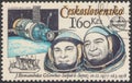 Saint Petersburg, Russia - November 17, 2019: Postage stamp printed in Czechoslovakia with the image of the orbital complex Salyut