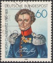 Saint Petersburg, Russia - November 17, 2019: Postage stamp printed in the Federal Republic of Germany with a portrait of General