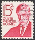 Saint Petersburg, Russia - November 25, 2019: Postage stamp printed in USA with a portrait of Oliver Wendell Holmes, lawyer and