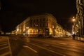 Saint Petersburg, RUSSIA - November 22, 2012: Saint petersburg at night illumination with blured traffic on road, View on Nevsky P