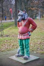 Sestroretsk, Dubki park, playground, colorful sculpture of the hero of the Russian fairy tale, the Gray Wolf