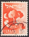 Saint Petersburg, Russia - November 25, 2019: Postage stamp printed in Israel with the image of the Emblem of Asher, circa 1955