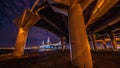 SAINT-PETERSBURG, RUSSIA - november 21, 2018: Time lapse evening highway, western high-speed diameter at sunset. Blurry cars on lo